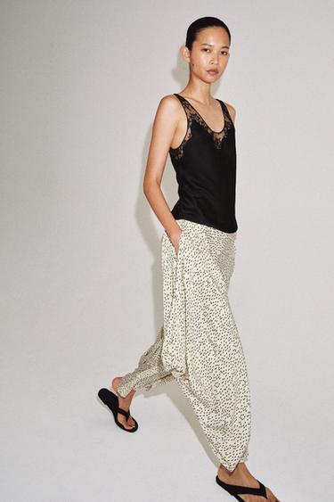 ZW COLLECTION DRAPED PRINTED TROUSERS - Ecru / Black by Zara