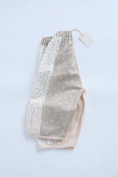 TIMELESZ - 100% LINEN PATCHWORK BAGGY TROUSERS - Beige by Zara - Image 1