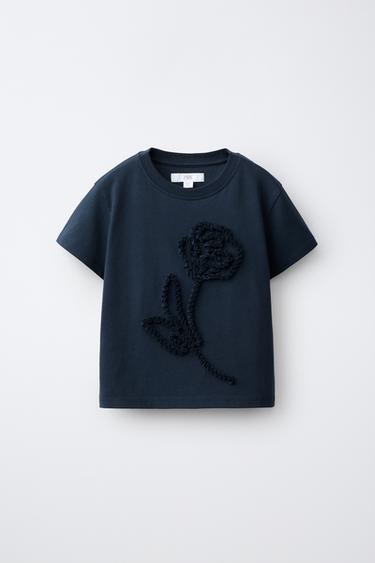 EMBOSSED TERRY FLOWER T-SHIRT — Navy blue 1