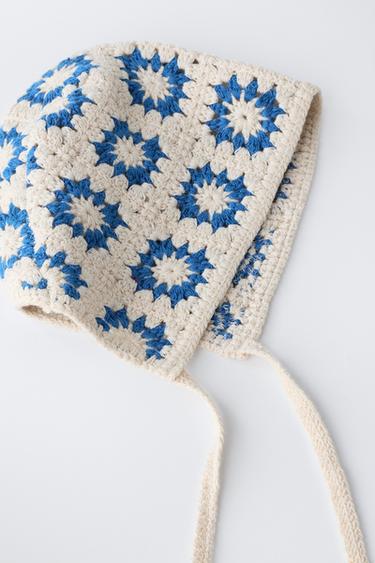 CROCHET KNIT BONNET - Ecru / Blue by Zara - Image 3