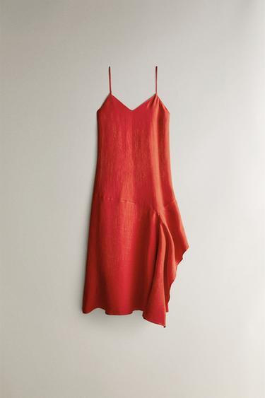 ASYMMETRIC LINEN BEACH DRESS - Red by Zara