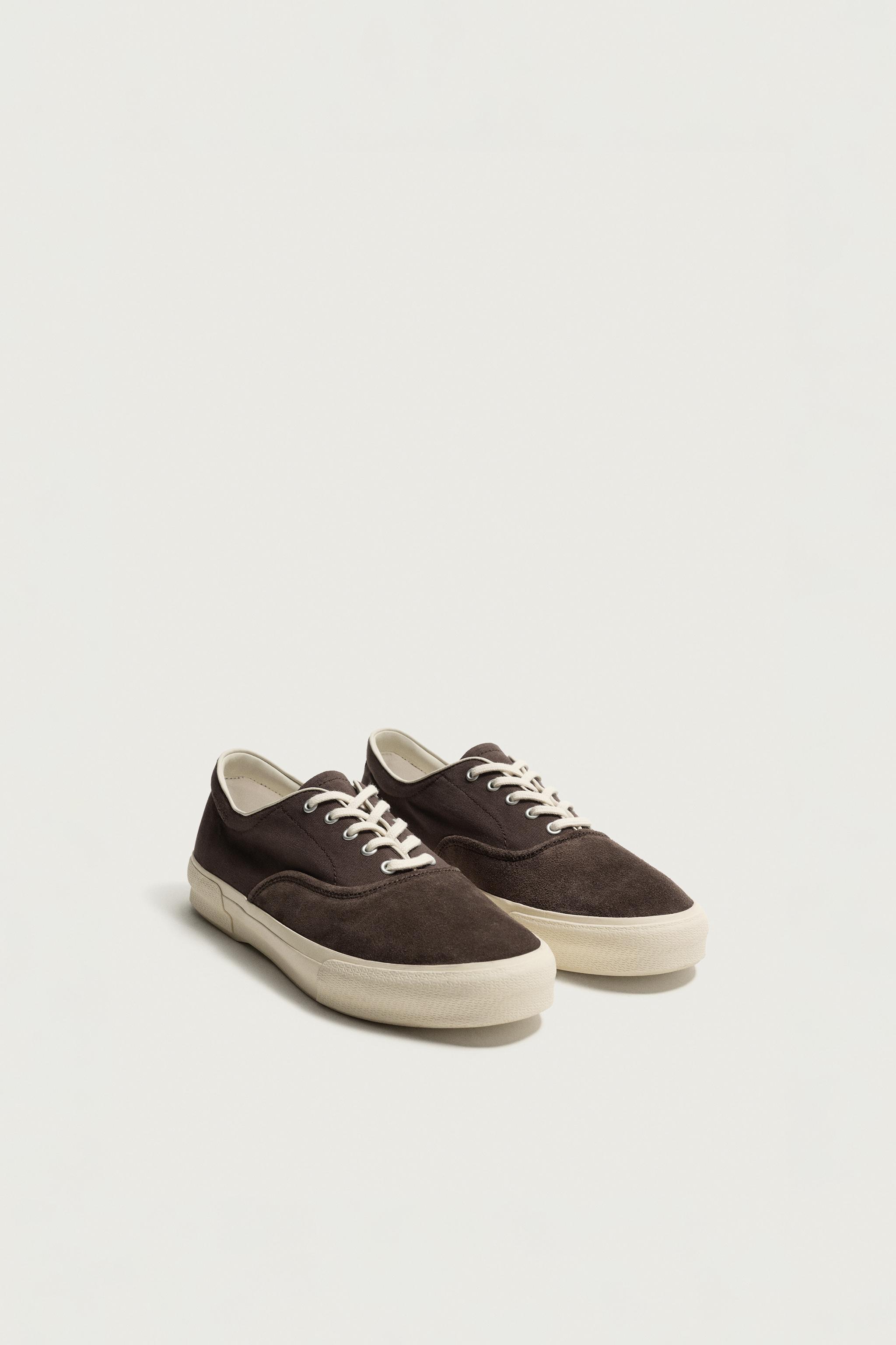 COMBINED LEATHER SNEAKERS — Brown