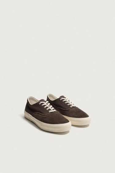 BASKET COMBINÉE EN CUIR - Marron de Zara