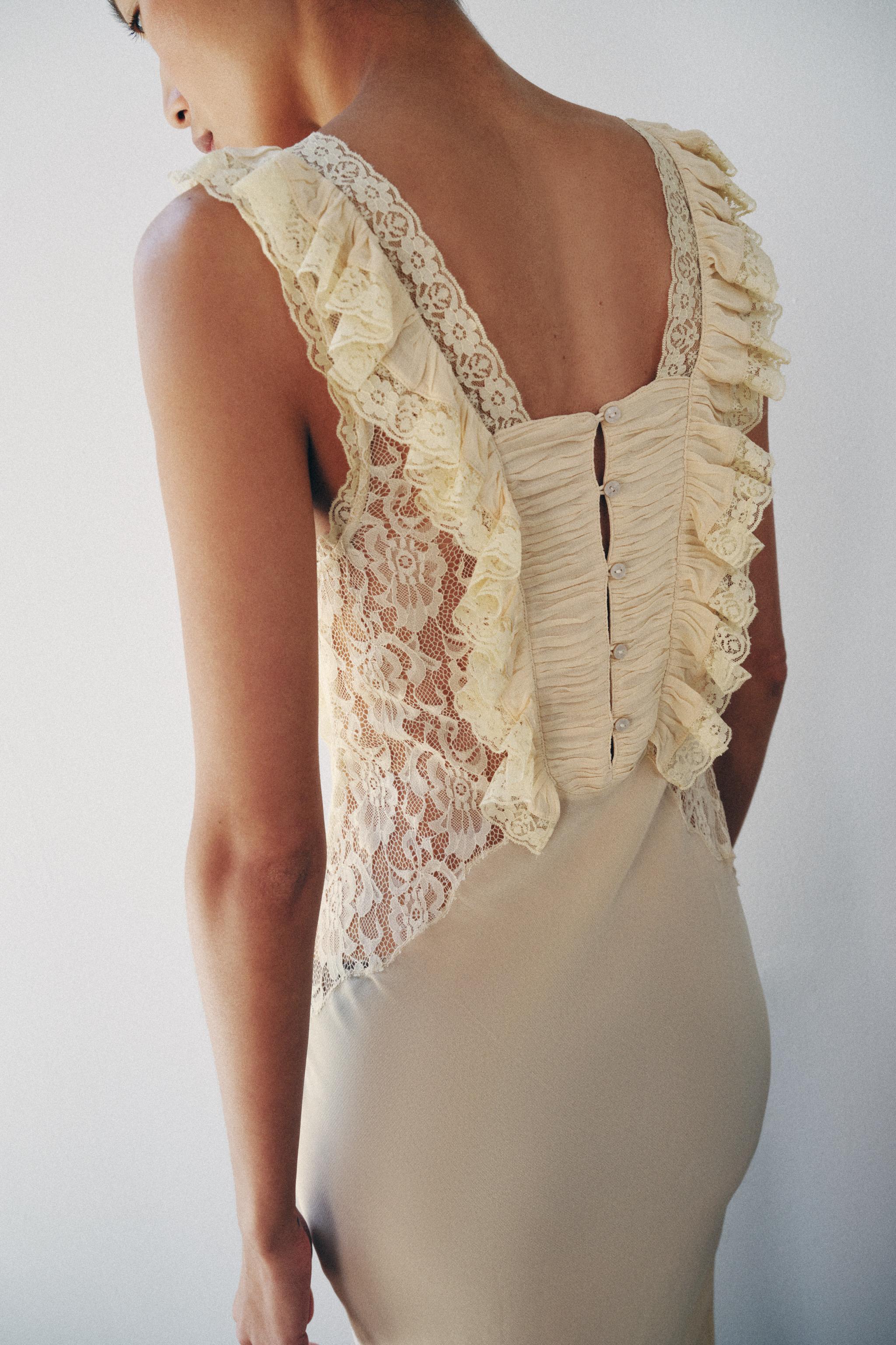DRAPED LACE MAXI DRESS