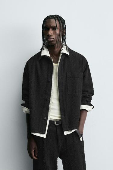 قميص DENIM JACQUARD TEXTURA - أسود الخاص بـ Zara