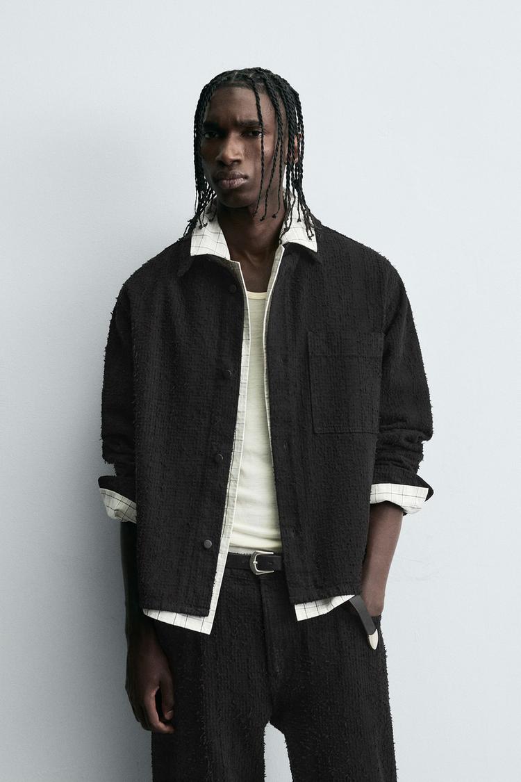 ZARA TEXTURED JACQUARD DENIM SHIRT