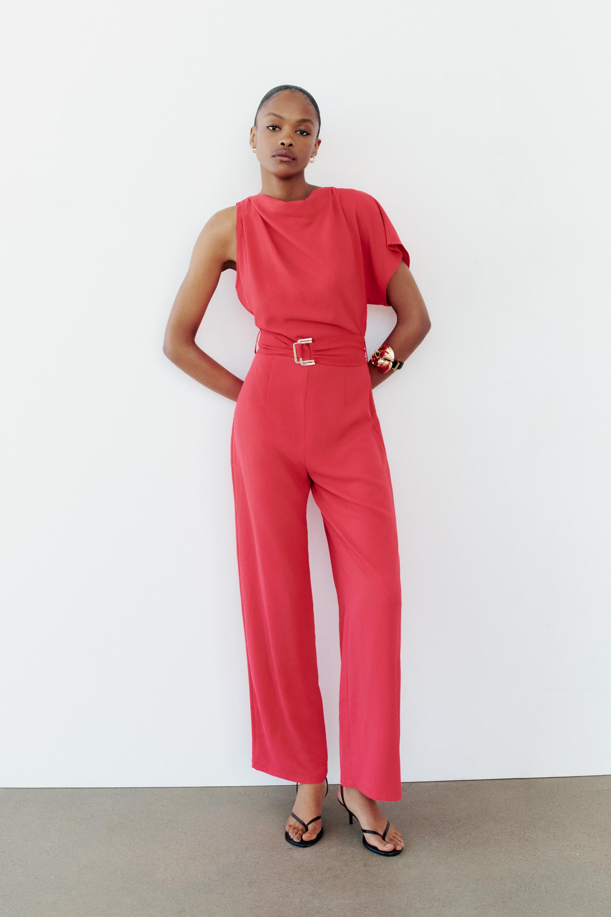 ASYMMETRIC CREPE JUMPSUIT WITH BUCKLE Red Coral ZARA New Zealand