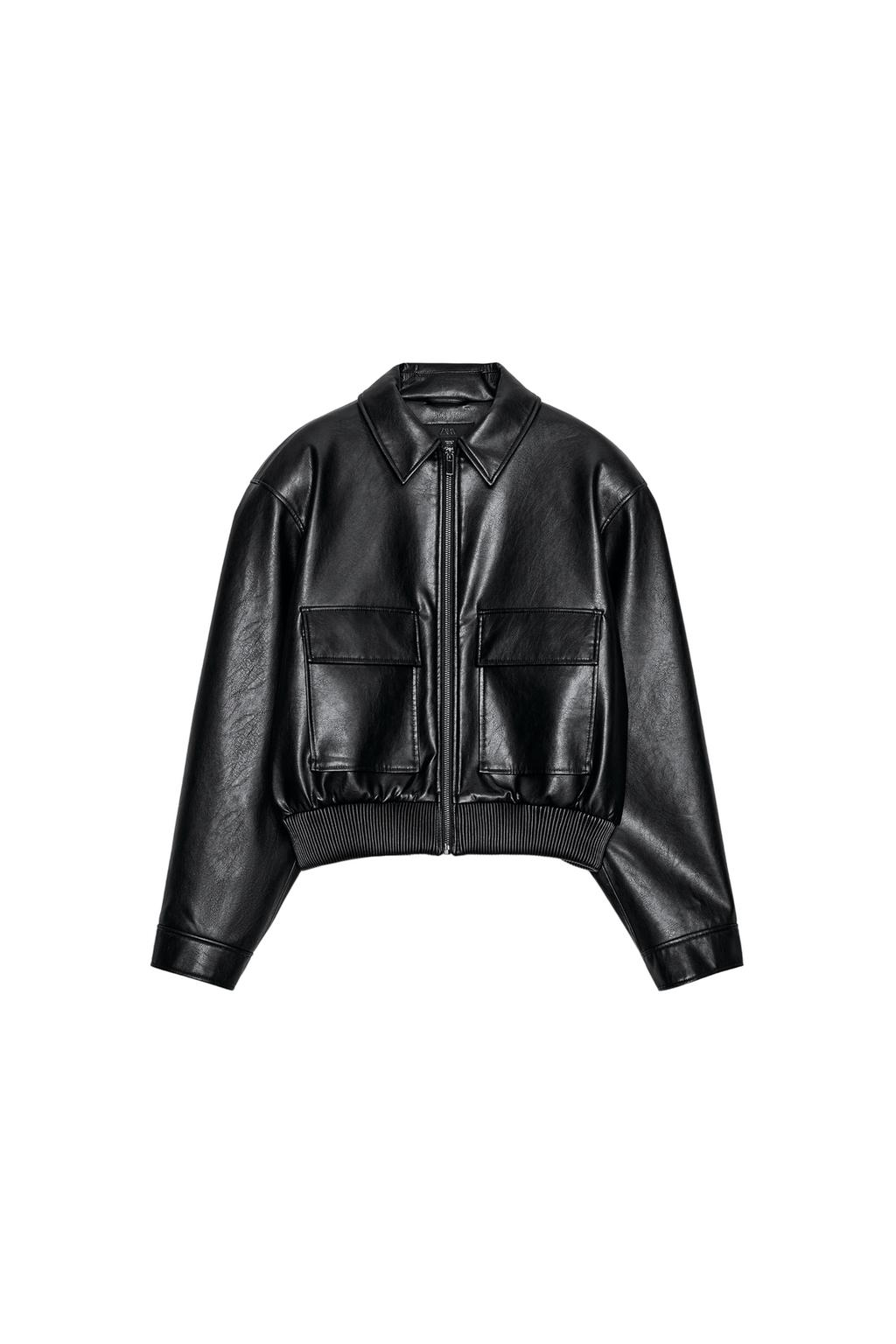 FAUX LEATHER BOMBER JACKET WITH SHOULDER PADS - image 3