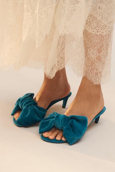 Zara LIMITED EDITION MAXI BOW HEELED SANDALS - Blue