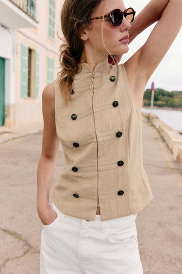 CAMISA DE BOTÕES SEM MANGAS - Areia da Zara