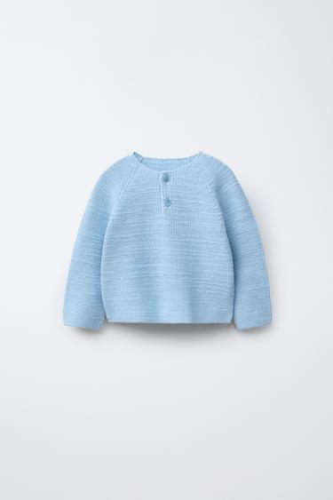KNIT HENLEY SWEATER - Light blue by Zara - Image 0