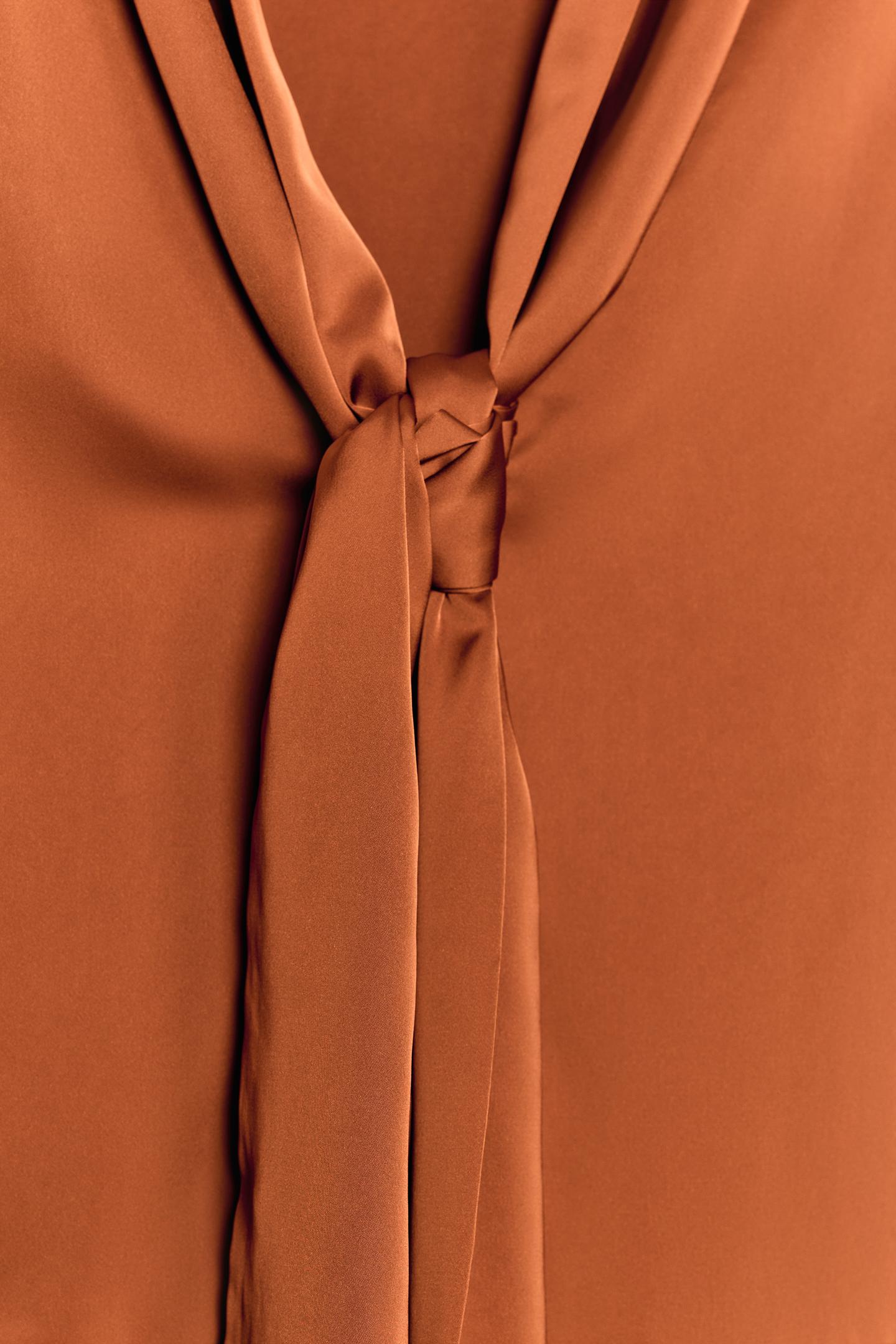 Женская блузка Zara Satin Bow Blouse, цвет: Оранжевый — фото 9