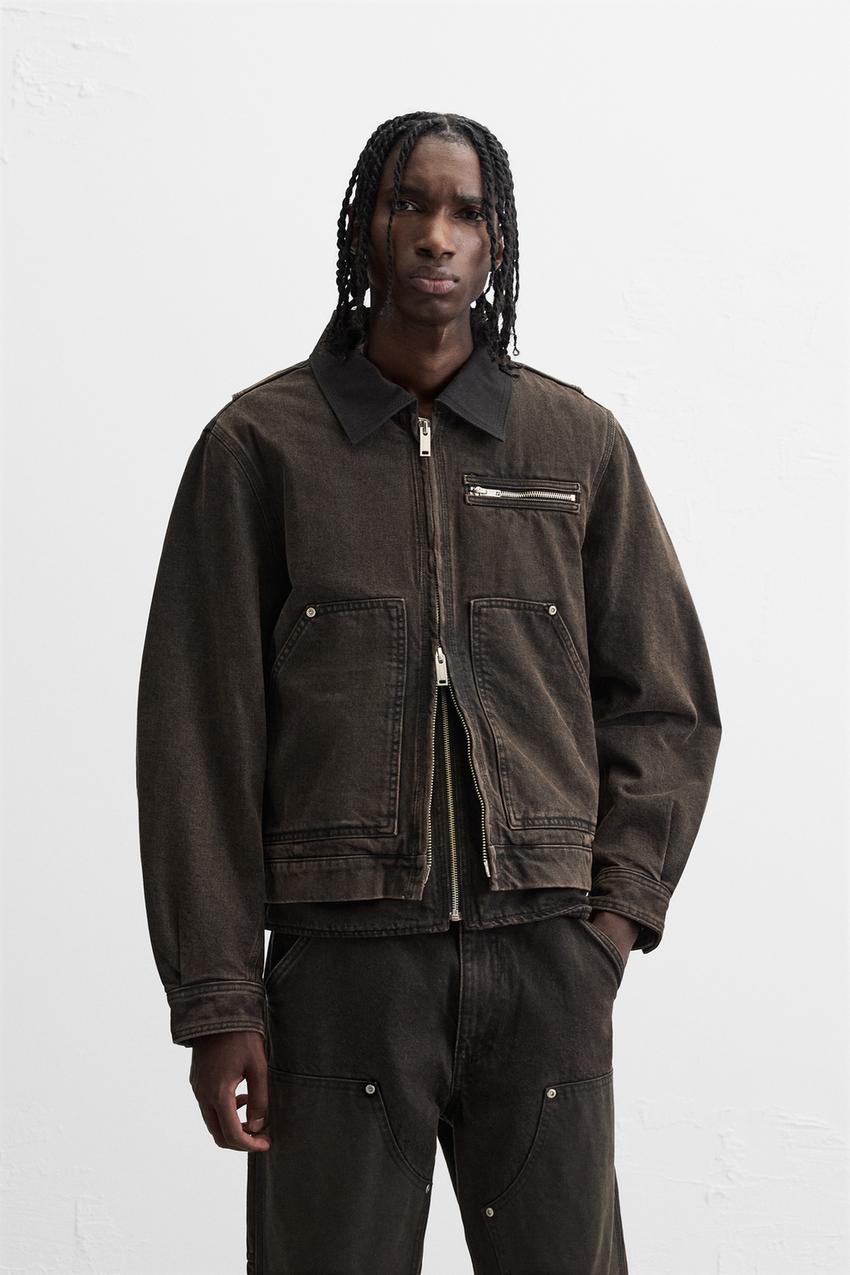 コントラストカラー付きデニムジャケット - ダークブラウン | ZARA 