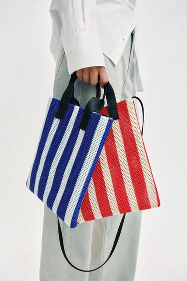 Zara CUT-OUT EFFECT MINI SHOPPER - Blue