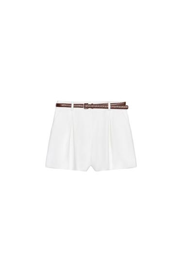 ШОРТИ З ЗАЩІПАМИ ТА РЕМЕНЕМ - Білий Zara