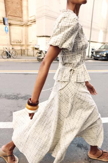 JUPE À CARREAUX BRODÉS AVEC LACETS - Blanc / Noir de Zara - Image 3