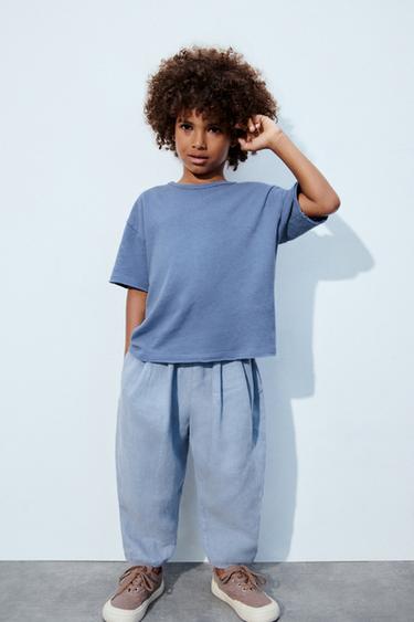 CAMISETA EFEECTO LAVADO CON ALGODÓN Y LINO - Azul lavado de Zara - Imagen 0