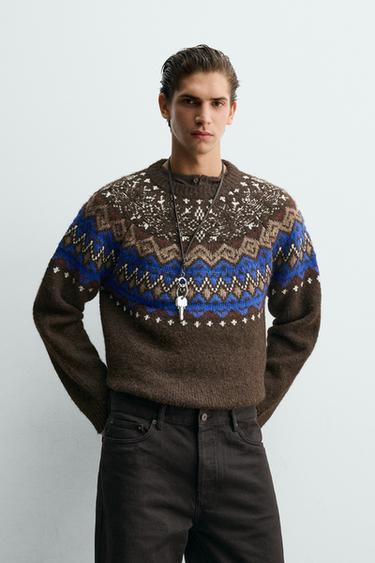 GEOMETRIC JACQUARD JUMPER - Brown by Zara