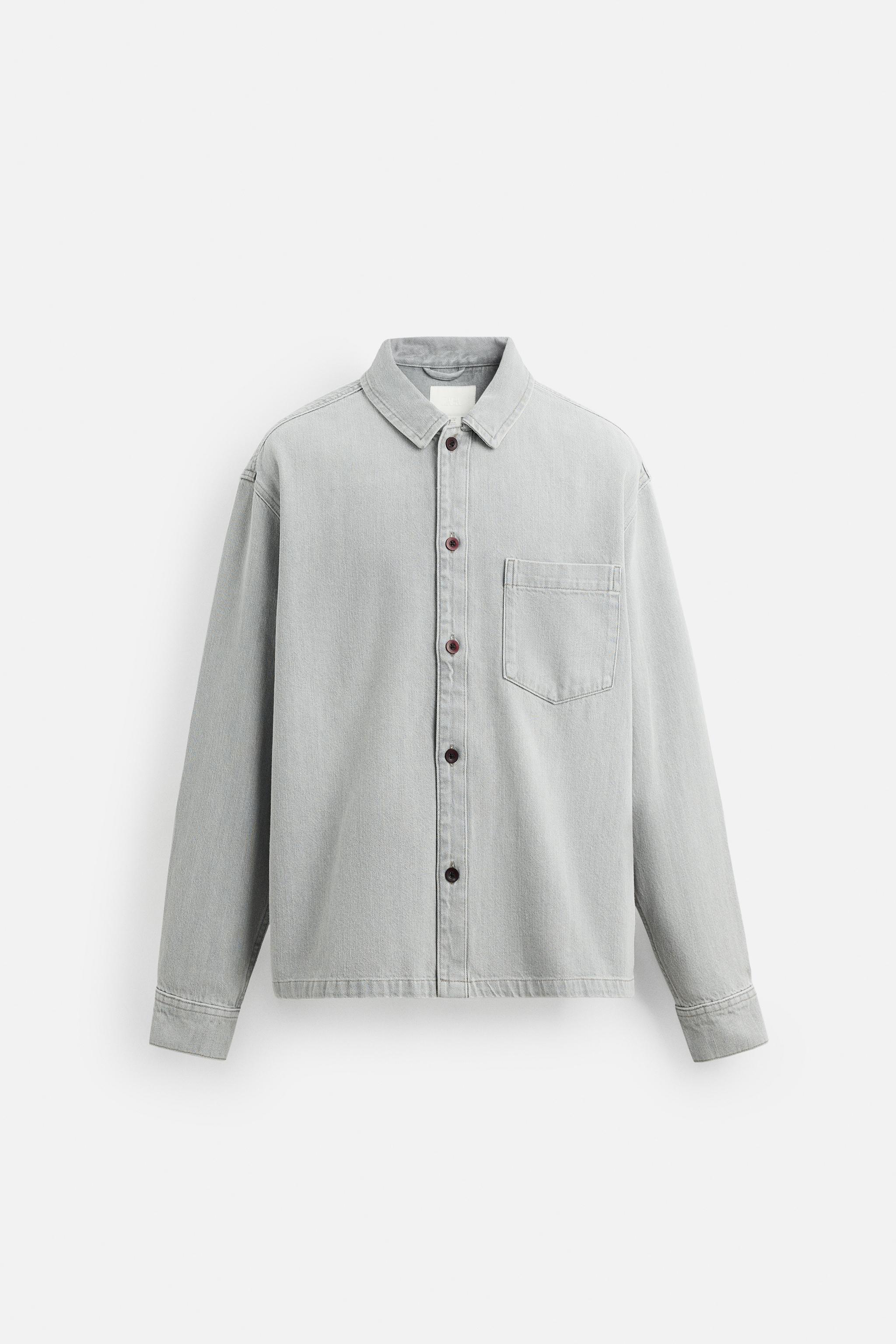方正版型牛仔衬衫- 灰色| ZARA 方正版型牛仔衬衫- 灰色| ZARA