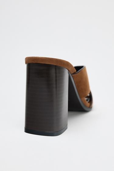 SPLIT SUEDE BLOCK HEEL SANDALS - Brown by Zara - Image 5