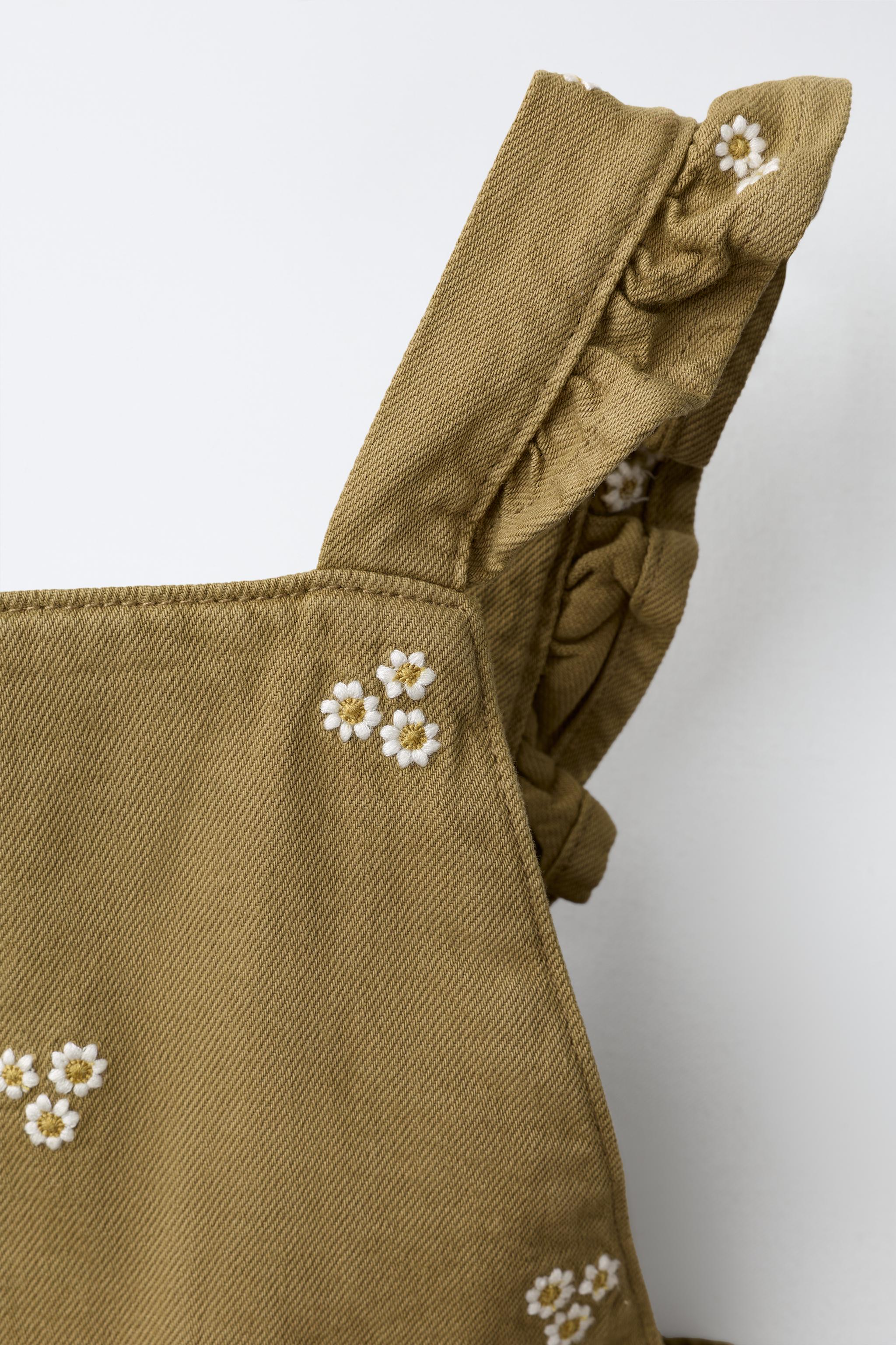 Детские комбинезоны Zara EMBROIDERED FLORAL TWILL OVERALLS — фото 3