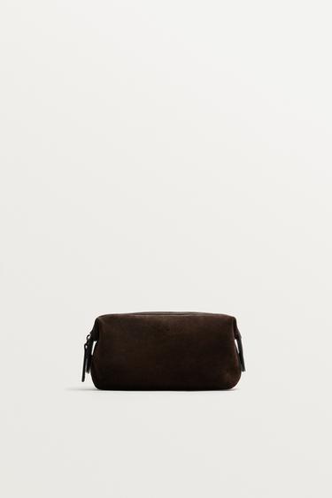 LEATHER TOILETRY BAG - Brown by Zara