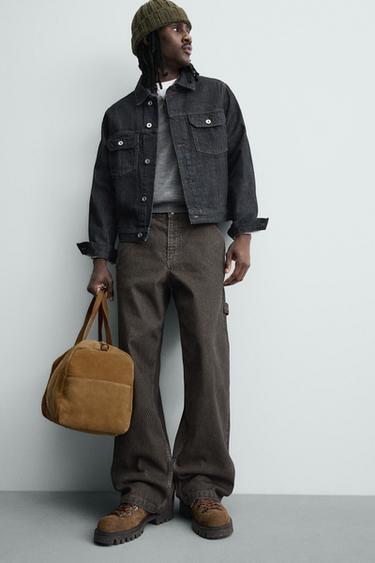 PANTALON RELAXED FIT RAYURES FLOQUÉES - Vert billard de Zara - Image 4