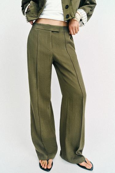 STRAIGHT-LEG TROUSERS WITH FRONT SEAM - Khaki by Zara - Image 4