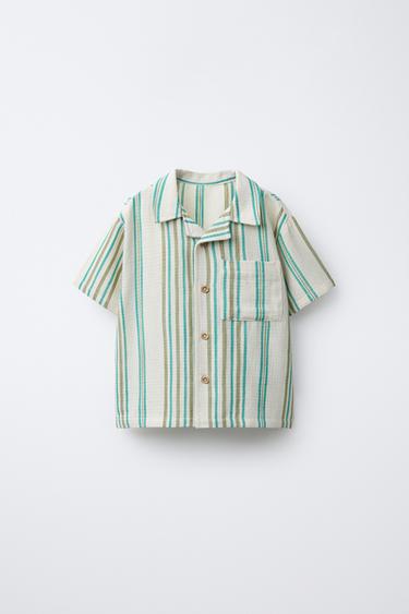 CHEMISE À RAYURES TEXTURÉE - Écru / Bleu de Zara - Image 0