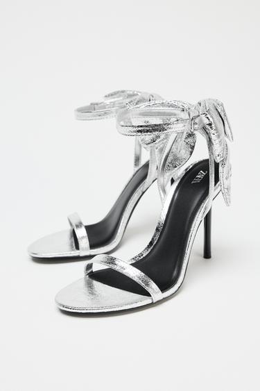 METALLIC EFFECT BOW SANDALS - Silver by Zara - Image 3