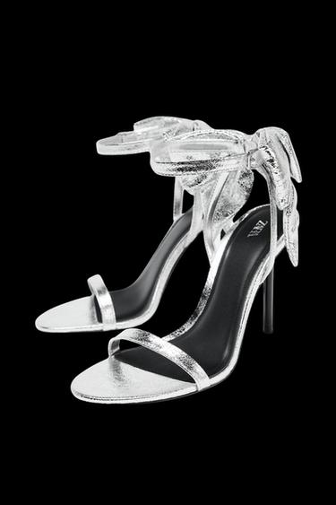 METALLIC EFFECT BOW SANDALS - Silver by Zara