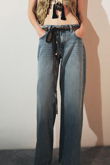 Zaras JEANS ZW COLLECTION WIDE LEG LÅG MIDJA - Ljusblå