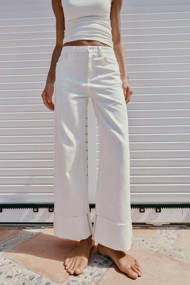 Z1975 MID-WAIST BARREL JEANS WITH TURN-UP HEMS - White by Zara