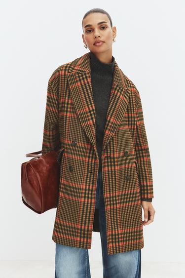Zara OVERSIZED PLAID COAT - Multicolored