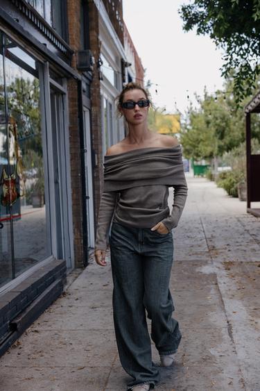 GATHERED STRAPLESS KNIT TOP - Taupe grey by Zara
