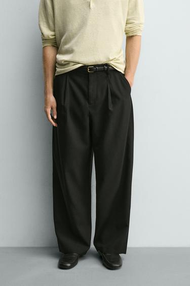 Zara RELAXED FIT PLEATED PANTS - Black