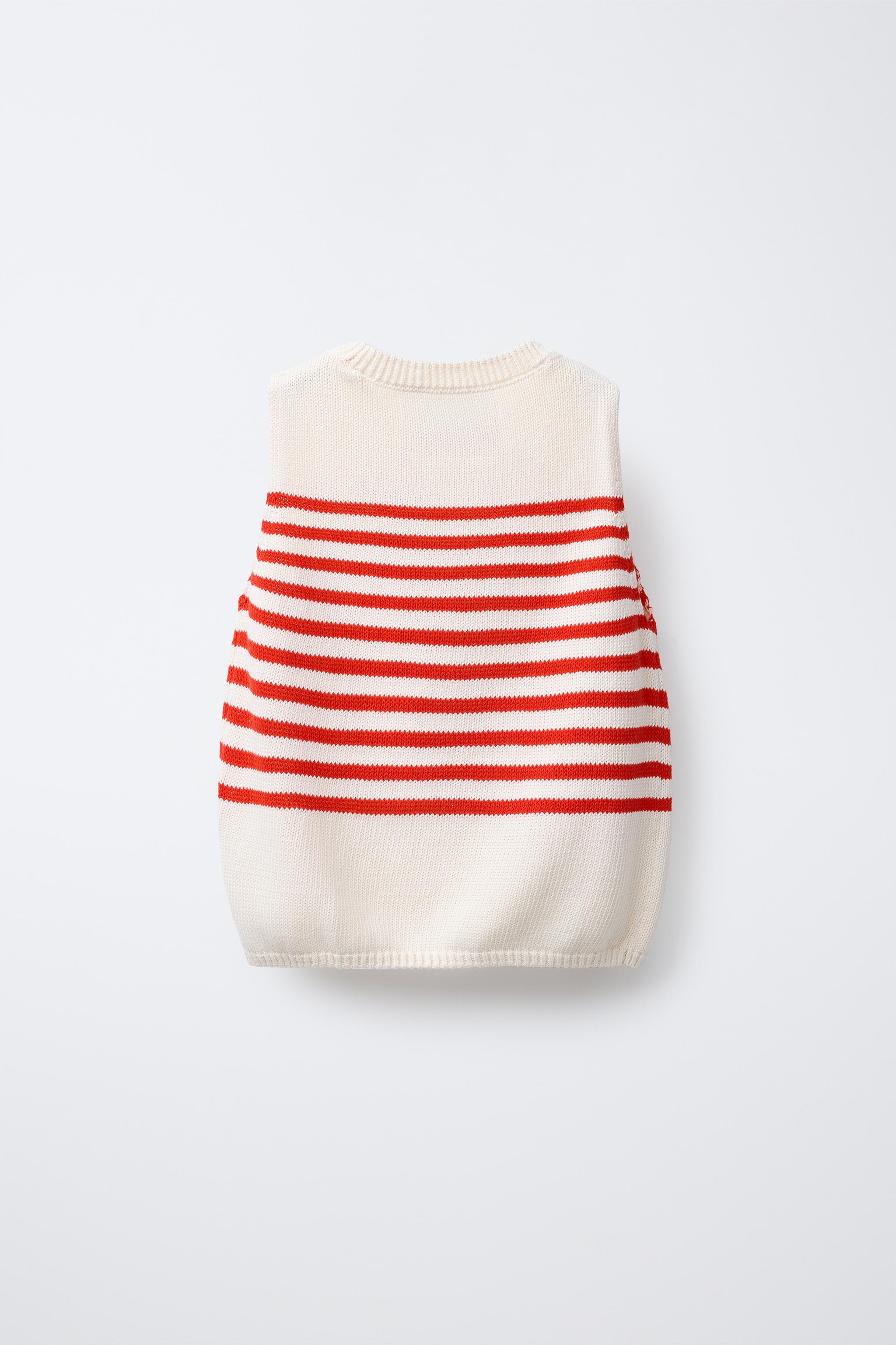 HEART PATCH STRIPE KNIT TOP - Ecru / Red | ZARA United States
