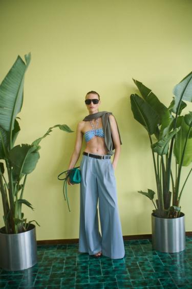 Zara ZW COLLECTION PLEATED WIDE LEG PANTS - Blue / Gray