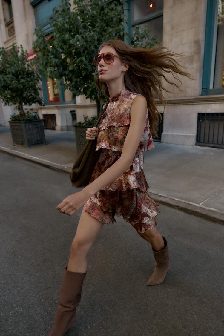 RUFFLED PRINTED MINI DRESS Multicoloured ZARA India