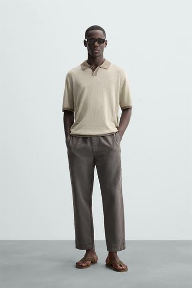 POLO DE TRICÔ COM CONTRASTE - Bege da Zara - Imagem 0