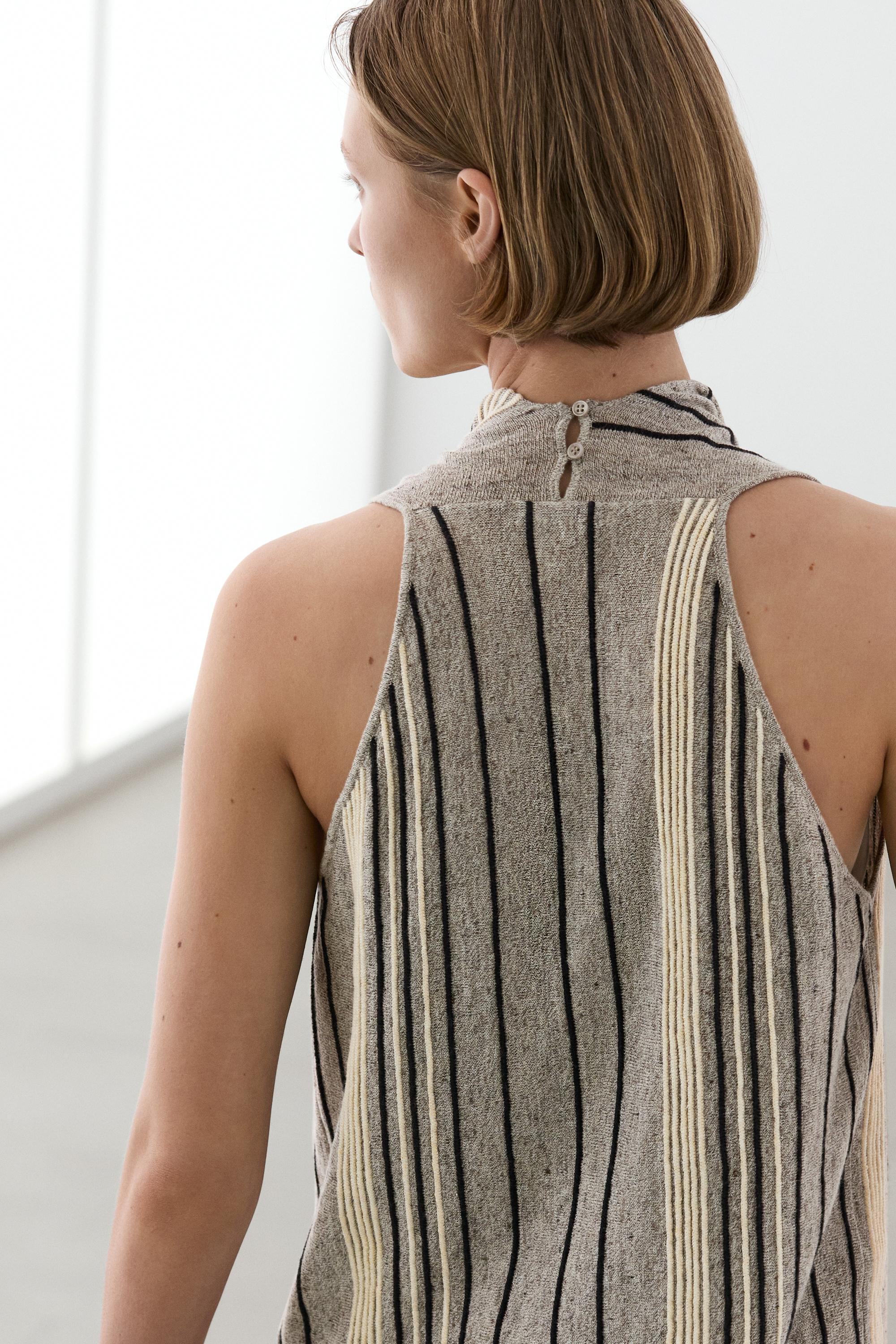 Linen blend top with draped neckline