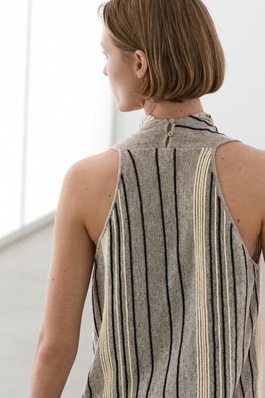 Zara Linen blend top with draped neckline - Black gold