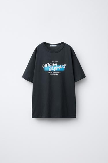 Zara GRAFFITI PRINT T-SHIRT - Dark anthracite