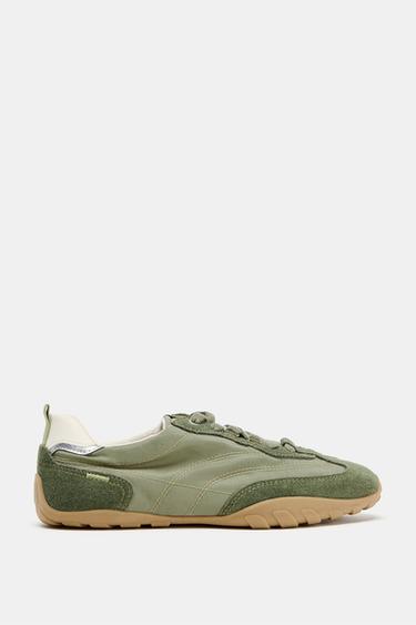 Zara CONTRASTING RUNNING SNEAKERS - Khaki Green