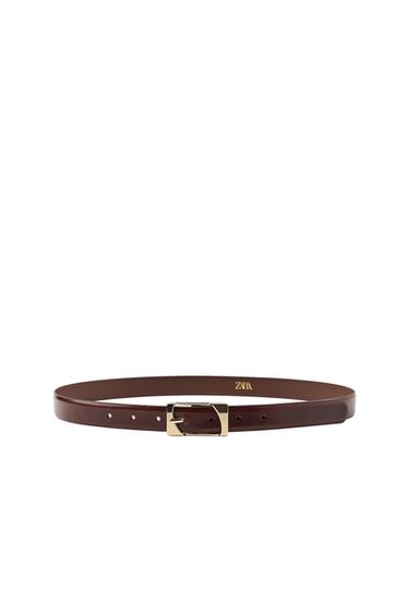 100% LEATHER BELT WITH RECTANGULAR BUCKLE - Brown by Zara