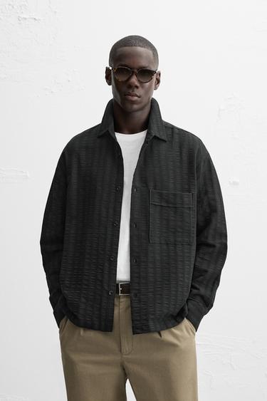 CAMISA JACQUARD RAYAS - Negro de Zara
