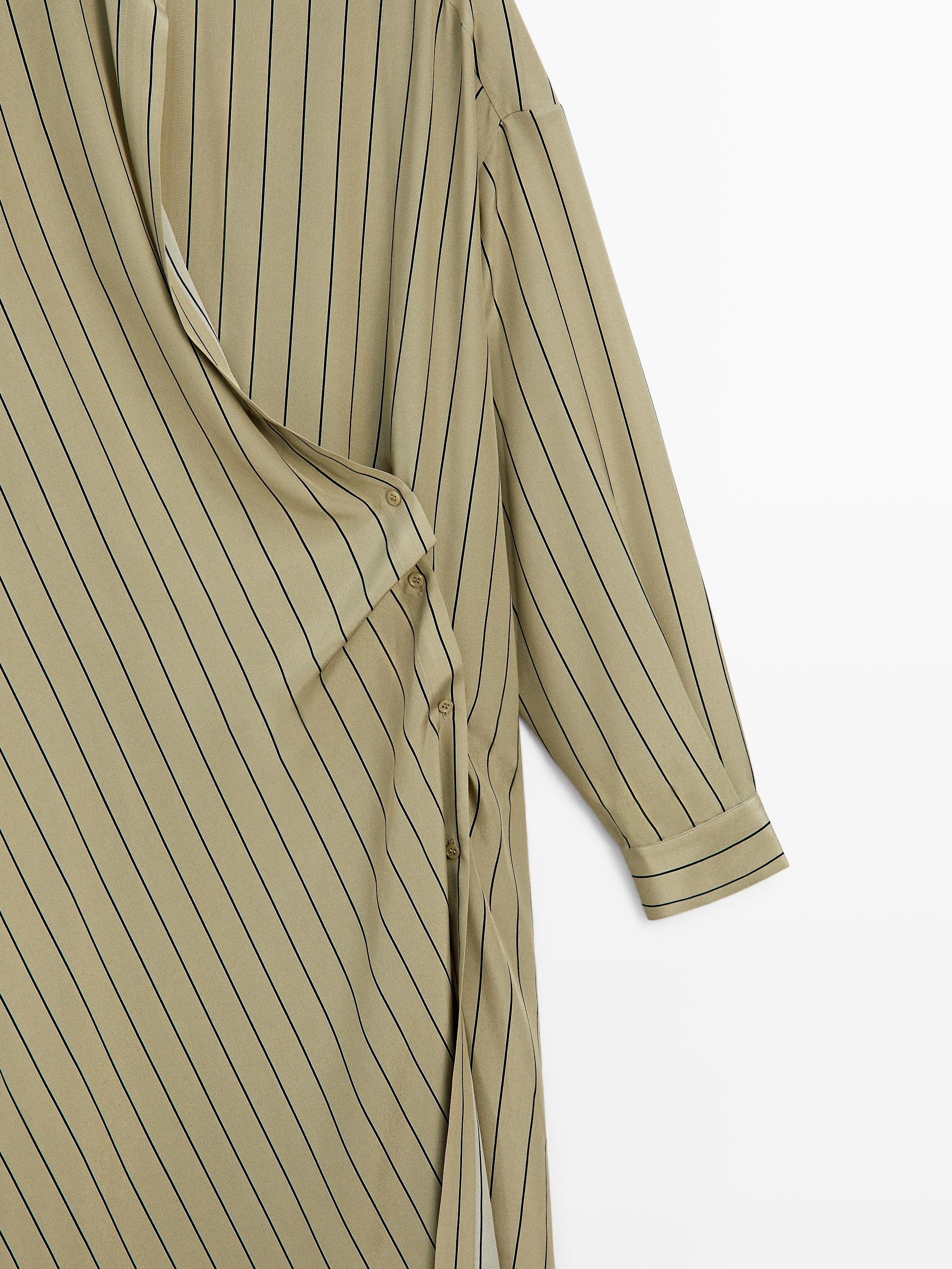 100% silk flowing striped asymmetric cut dress - STUDIO