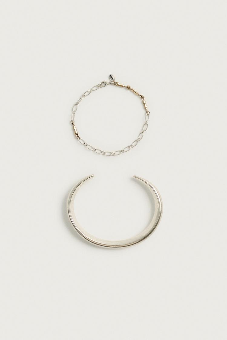Pulseras metalicas combinadas pack 2