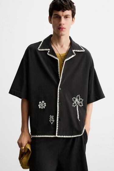 CHEMISE BRODERIES CONTRASTE - Noir de Zara - Image 4