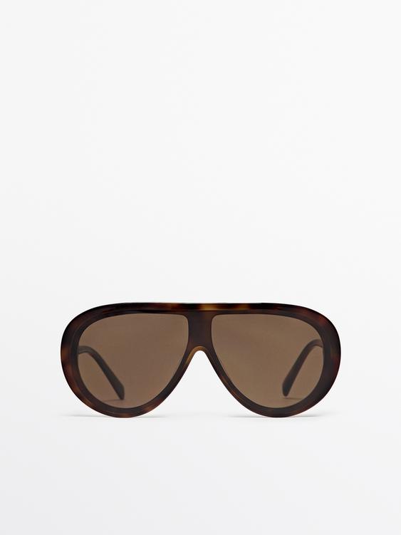Tortoiseshell-effect aviator sunglasses